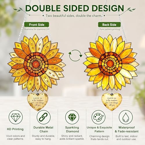 HMZephitiquc Sunflower Hanging Diamond Art Kits for Adults, Sunflower Diamond Painting Suncatchers, 5D Gem Art for Adults, Sun Catchers Indoor Window Crafts for Gift Home Decor
