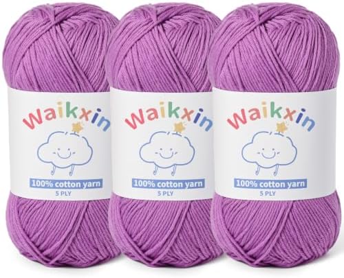 3 Pack of 100% Cotton Yarn for Crocheting,Baby Yarn for Crocheting Soft,5 Ply Milk Cotton Yarn,#2 Sport Weight Cotton Yarn,10.6oz/787.4yds Amigurumi Yarn for Puzzle,Clothes&DIY Crafts.(3 Deep Purple)
