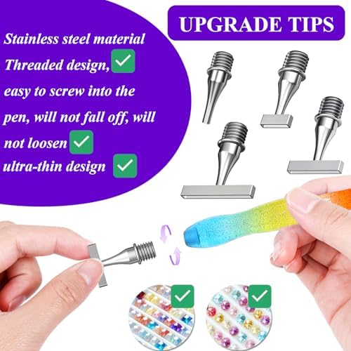 ZYNYXY 17PCS Ergonomic Diamond Art Pen Kits, with Multifunctional Metal Stainless Steel Screw Thin 1, 3, 6, 9, Tips, Correction Placers Roller Accessories(E-Purple+Pink+Color+ 5 PCS Tips)