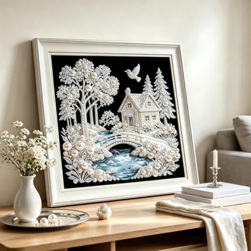 Pearl Cottage Riverside Diamond Painting Kits for Adults,5D Diamond Art