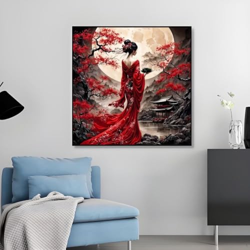 OJTOYART Diamond Art Kits for Adults, Oriental Lady & Moon 5D DiamondPainting Kits for Beginners, DIY Diamonds Dots Paint by Gem Art,Beginner Home Wall Decor 13.79 X 13.79 Inch