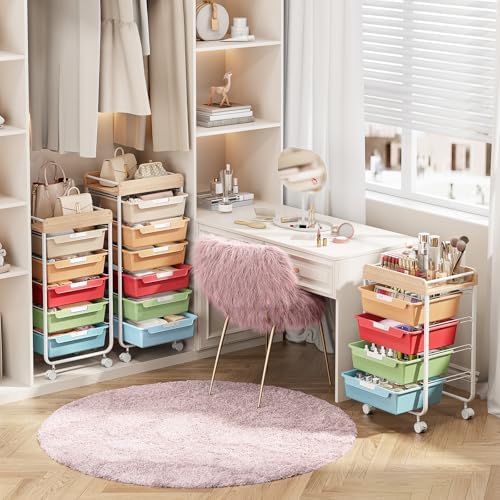 SYKIARIOL Rolling Cart with 6 Drawers,Craft Organizer and Storage,Rainbow