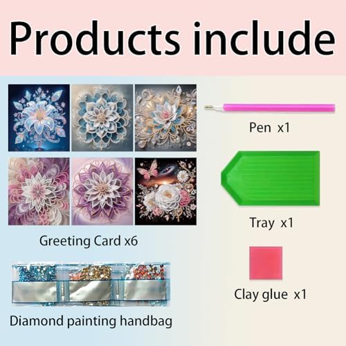 Diamond Art Cards with Envelopes–6PCS DIY Diamond Painting Greeting Cards Kit | Card Making Kit with Bling for Adults & Beginners | Birthday,Holiday & Thank You Cards (Flower Mandala)