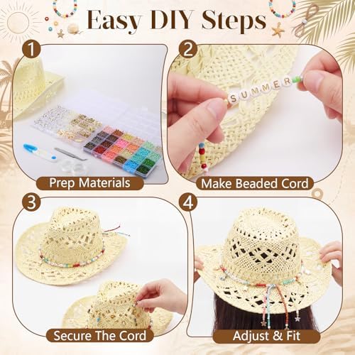 Twistover DIY Cowgirl Hat Craft Set with Beaded Make Your Own Bohemian Coastal Beach Straw Hat for Women Bachelorette Party