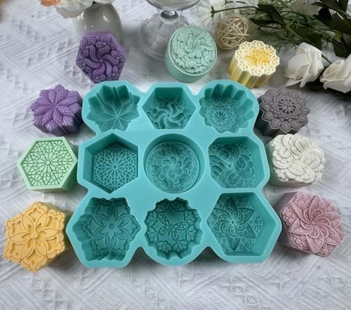 9 Cavities Mixed DIY Soap Mold, Handmade Soap Making Silicone Tray, Flower Silicone Mold for Natural Soap,Scented Candle Wax, Plaster Diffuser, Crystal Epoxy Decorations (IB-9 Mixed Flower Mold#4)
