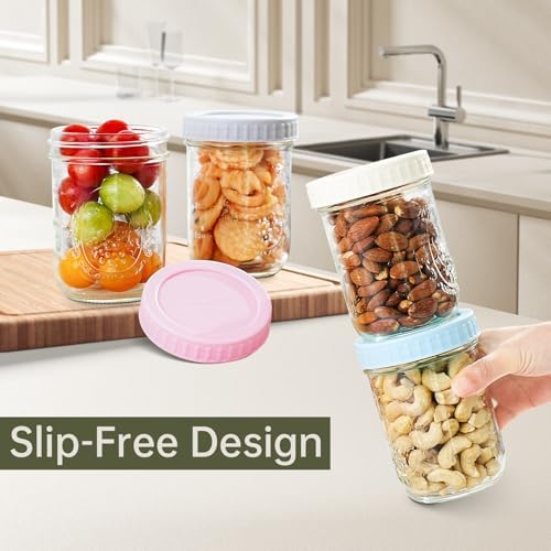 Miuyhji Overnight Oats Containers with Lids, 16 oz Glass Mason Jars, 6 Pack