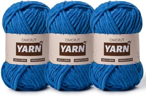 3 Packs Plush Chenille Chunky Crochet Yarn - Baby Yarn for Crocheting Soft - Velvet Yarns Knitting for Blankets Crafts - Fluffy Amigurumi Yarns 150g / 196.8yds (3 Blue)