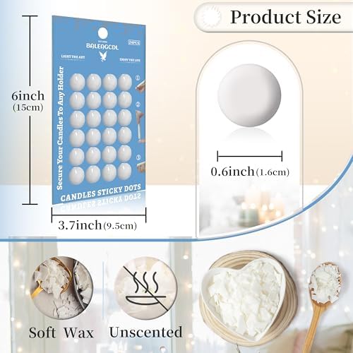 Taper Candle Sticky Dots - White Wax Candle Adhesive Dots - Unscented Cire Adhesive for Secure Candle Placement - Easy Clean and Traceless for DIY Projects - Pack of 24