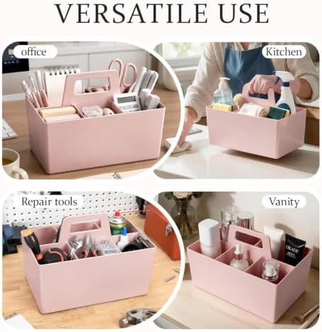 Multipurpose Caddy Organizer with Handle Plastic Desk Storage, Pink