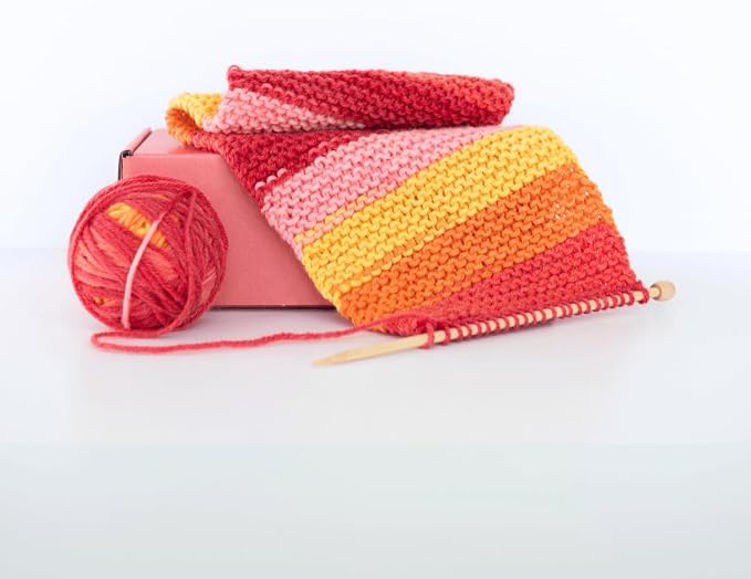 The Spinning Hand Knitting Kit for Beginners Adults – Educator-Designed, Self-Striping Wool Yarn, Bamboo Needles & Video Tutorials (Sunset)