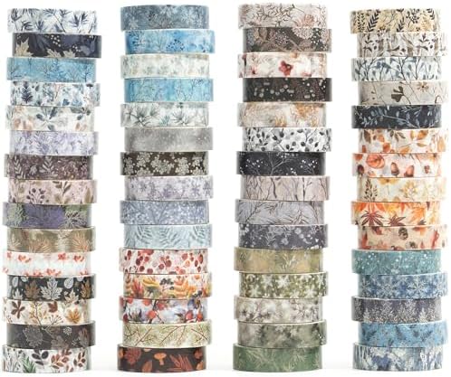 Flowers Washi Tape Set 60 Rolls Leaves Patterns Decorative Skinny Snow Masking Tapes for Arts, DIY Crafts, Journals, Planners, Scrapbook, Wrapping (Winter)