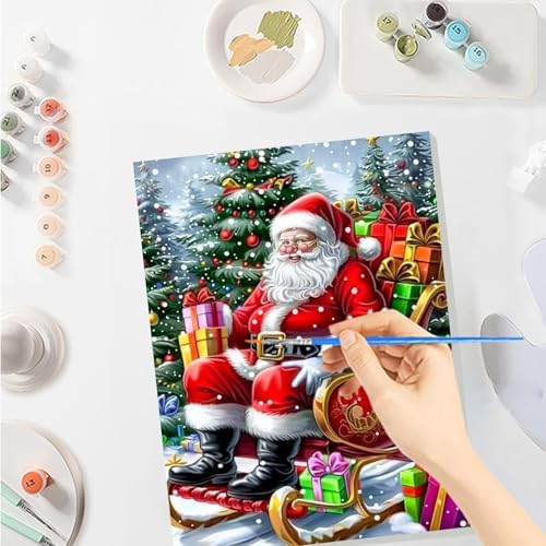 SENQAO Christmas Paint by Numbers for Adults Framed, Santa Claus Adults' Paint-by-Number Kits, Adult Paint by Number Kits on Canvas, Acrylic Number Painting for Home Decor, 8x12inch