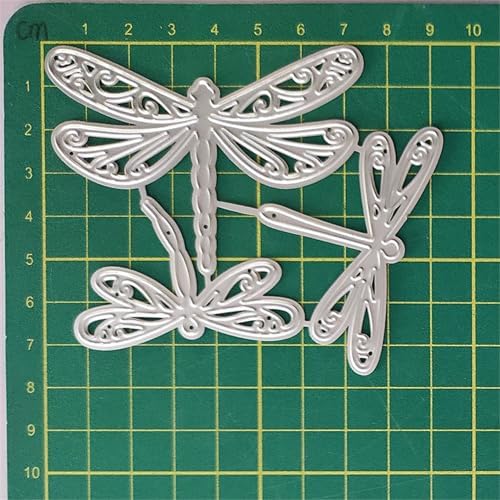 Scrapbooking Die-Cuts, Layer Frame Net Set Metal Cutting Dies for Card Making, Paper Craft Template, Background Embossing Stencils, DIY Album Décor (3 Pcs Dragonfly-9.3x7.7cm)