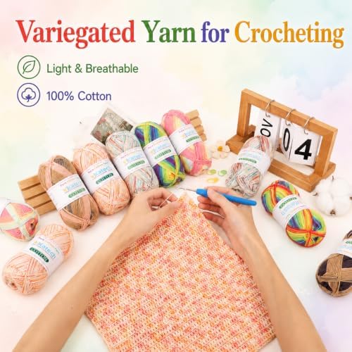Katech 1OO% Variegated Cotton Yarn for Crocheting-2 Sport Weight Baby Yarns
