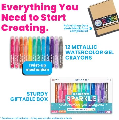 Ooly Rainbow Sparkle Metallic Watercolor Gel Crayons, Set of 12