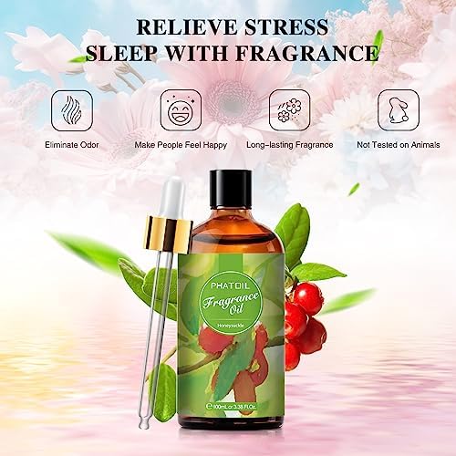 PHATOIL 3.38FL.OZ Honeysuckle Fragrance Oils for Aromatherapy, Essential Oils for Diffusers for Home, Perfect for Diffuser, DIY Candle and Soap Making, DIY Scented Products - 100ml | Long Lasting Scented Oils For Humidifier, Air Freshener, DIY Soap Can...