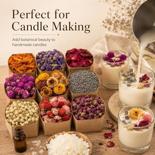 Sukh Dried Herbs Kit - Dried Botanicals Bulk,9 Bags Natural Dry Flowers and Herbs for Soap,Candle,Perfume,Bath Bombs,Resin Jewelry Making Supplies,Fragrance Sachet DIY and Witchcraft