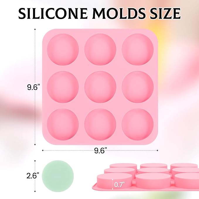 SJ Round Silicone Soap Mold Set, 2-Pack 9-Cavity Soap Molds | For Soap Making, Chocolate, Candy & Desserts, Food Grade Silicone, Easy Release, Reusable