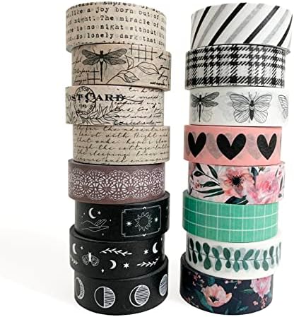 16 Rolls Washi Tape Set for Journaling, Scrapbooking & Decorative Crafts