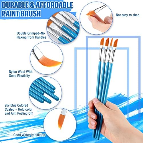 Breling 10 Pcs Paint Angled Brush 1/4 Inch Dagger Brush with Long Handle Dagger Stripes for Acrylic Watercolor Oil Rock Painting Artist Halloween Face Body Nail Art