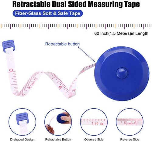 Measuring Tape Retractable, 60 Inch Soft Fabric Tape Measure for Body, Push Button Sewing Measurement Tape for Cloth Waist(3 Pack/Blue Purple Sky Blue)