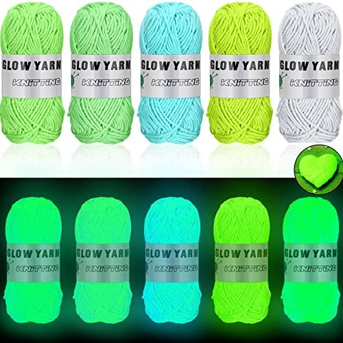 WILLBOND 5 Rolls Glow in The Dark Yarn for Crocheting, Classic