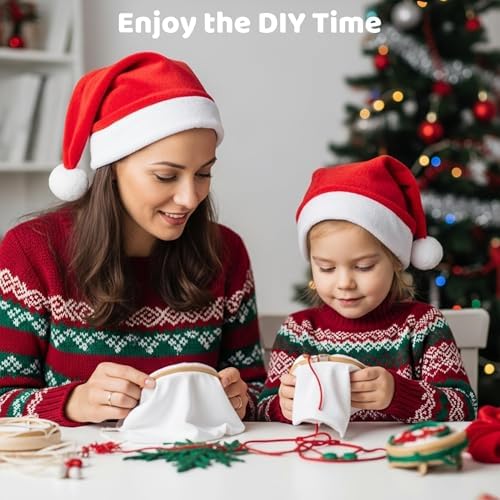 Pllieay 8PCS Christmas Cross Stitch Kit for Kids, Includes 8Pcs Christmas Patterns, 2Pcs Hoops and 14 Color Skeins, Fun & Easy Cross Stitch Kits for Beginners, Perfect for Crafts and Christmas Decor