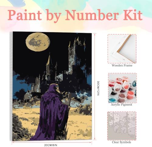 Auremi Horror Framed Paint by Number for Adults,DIY Halloween Painting by Number Kits on Canvas Acrylic Oil Painting Kits for Adults Paint by Number Kits for Home Decor 20x30cm