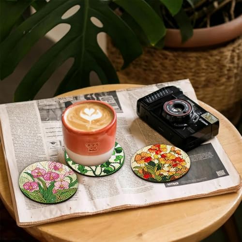 CRZMODE 8 Pcs Stained Glass Flower Diamond Art Coasters Kits, Diamond Painting Coasters