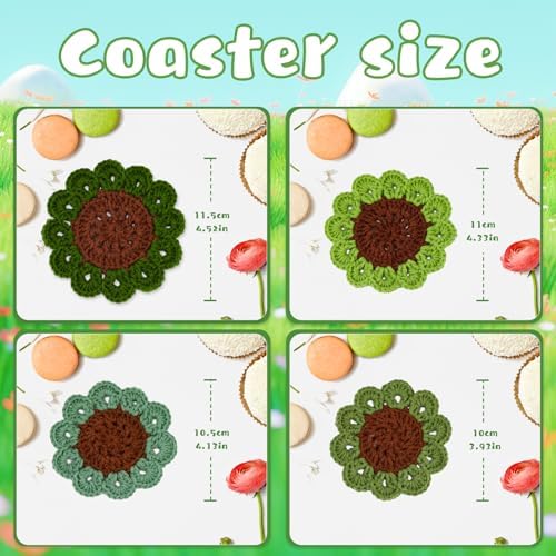 LUNARM Crochet Kit for Beginners, Crochet Start Green Plant Coasters Kits