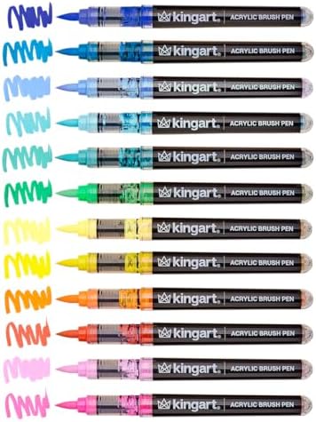 KINGART PRO 12-Piece Acrylic Paint Brush Pen Set – Tropical Colors – Flexible Nylon Brush Tip for Detailed Illustration and Lettering – Water-Based Opaque Art Markers for Multi-Surface Use