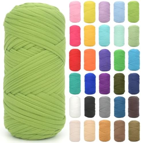 Tshirt Yarn for Crocheting,Apple Green T Shirt Chunky Elastic Fabric Thick T-Shirt Crochet Yarn for Beginners Crocheting Hand Knitting Bag/Basket/Coasters/DIY Crafts/Home Decor 200G（Apple Green）