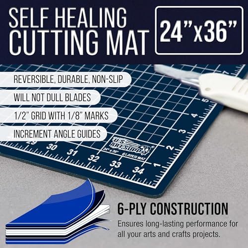 U.S. Art Supply 24"x36" Self-Healing Cutting Mat 5-Ply White/Blue