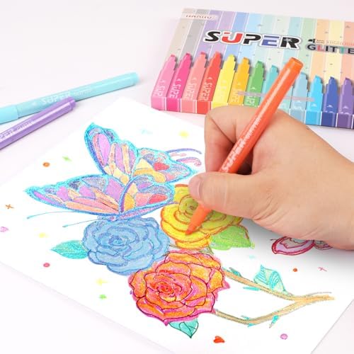 HANKU Glitter Highlighters, 16 Pack, Assorted Chisel Tip Aesthetic Markers
