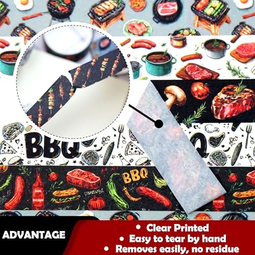 12 Rolls Watercolor BBQ Themed Washi Tape Set,6 Design Grilling Decorative Tape Summer Food Theme Masking Tape for Journaling Supplies, Scrapbooking, DIY Arts & Crafts, Planner, Gift Wrapping