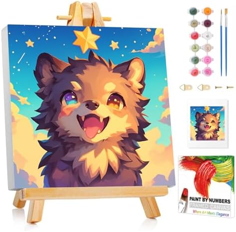 XTCIXAL Paint by Numbers Kit for Kids with Frame, Wolf, 8X8 inch