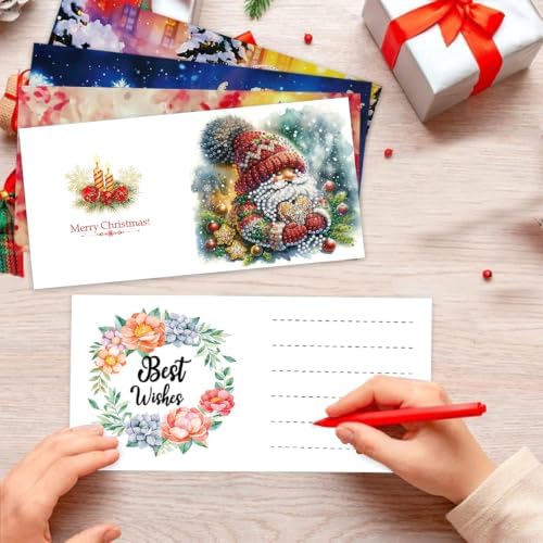 LSQFS 6 Pack Diamond Art Kits for Adults, Gnome Christmas Diamond Art Cards