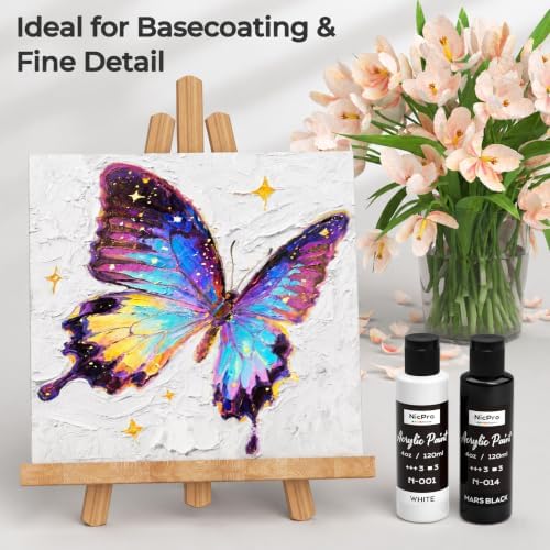 Nicpro White & Black Acrylic Paint (4 oz / 120 ml Each), Rich Pigments | Non Toxic Craft Paint for Multi Surface, Canvas, Wood, Pumpkin, Crafts - Art Painting Supplies for Beginners, Artist & Adults