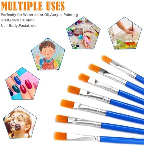 30Pcs Paint Brushes for Acrylics Painting, Flat Nylon Paint Brush, Blue