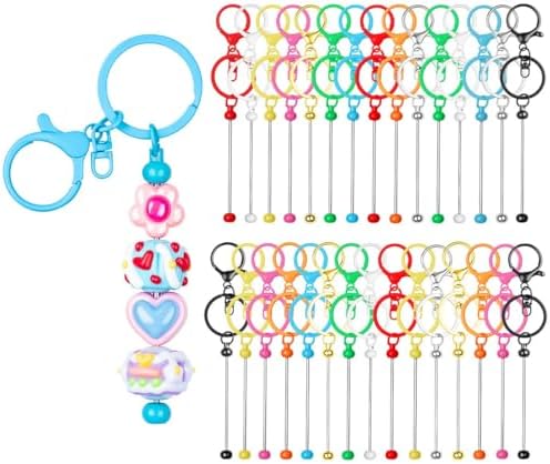 RQAYE 30pcs Beadable Keychains Keychain Bulk kit Cute Blank Bead Keychain Strip DIY Men's and Women's Making Supplies Crafts, Jewelry, Bag Accessories, Customized Project Gifts (Multicolor)
