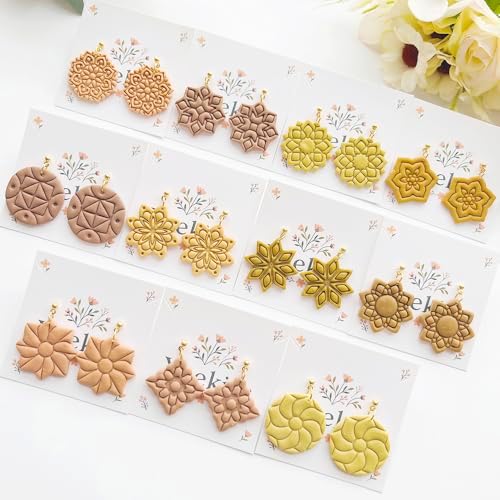 Xaekicr 11 Pcs Mandala Polymer Clay Cutters - Geometric Flower & Boho Shape Jewelry Making Tools for Earrings, Pendants & DIY Crafts, Soft Clay Molds