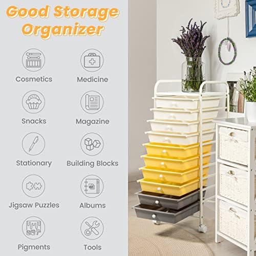 COSTWAY 10-Drawer Rolling Storage Cart, Utility Mobile Trolley