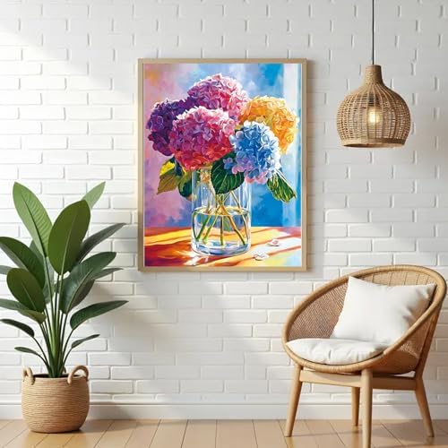 VeGuude Diamond Art Kits for Adults, Full Drill Hydrangea Flowers Diamond Painting Kits for Beginners, DIY Full Rhinestone 5D Diamond dots (Gemstone Craft), Home Wall Decoration (12x16 inch)