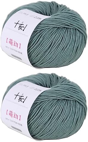 Fine Weight Knitted and Crocheted Cotton Yarn, 100% Long Staple Cotton Yarn, Baby Sports, 2 Packages of 100g/3.52oz (Per Skein 50g/162yards)-Jungle Green