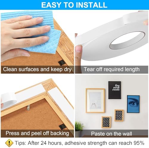 ToLanbbt Double Sided Foam Tape 2.36In x 33FT, Mounting Tape Heavy Duty, Strong Adhesive Weatherproof Seal Strips for DIY Craft Picture Poster, Car & Gap Filling Mountings, Home Office Decor (White)