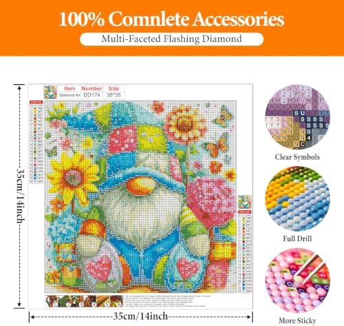 Gnome Diamond Art Kits for Adults, Round Diamond Painting 14x14 Inch