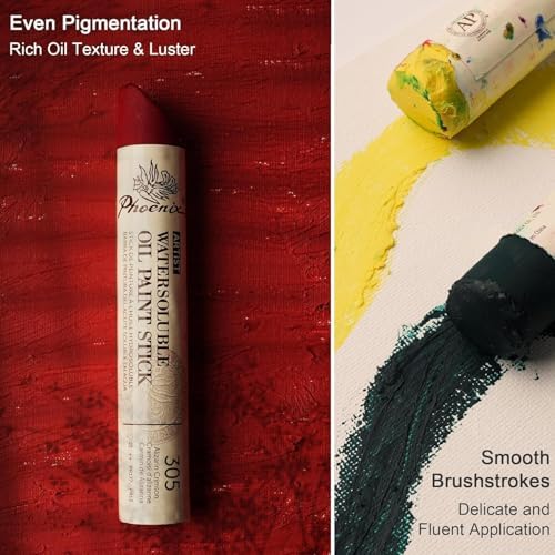 PHOENIX Professional Oil Paint Stick - Set of 6 Basic Colors 37ml Large Soft Water Soluable Pastels with Knife, Gift for Oil Painter