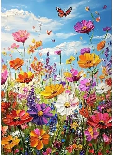 ckdiluy Flowers Diamond Art Kits for Adults Beginners, 5D DIY Sea of Flowers Diamond Painting Kits, Full Round Drill Diamonds Dots Gem Art Crystal, Home Wall Decor 12X16 Inch