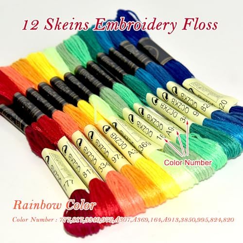 Premium Rainbow Color Embroidery Floss - Cross Stitch Threads - Friendship Bracelets Floss - Crafts Floss - 12 Skeins Per Pack Embroidery Floss,Rainbow Color
