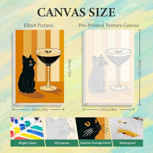 4 Pack Paint by Numbers Kit for Adults with Frame, Black Cat Painting Kit